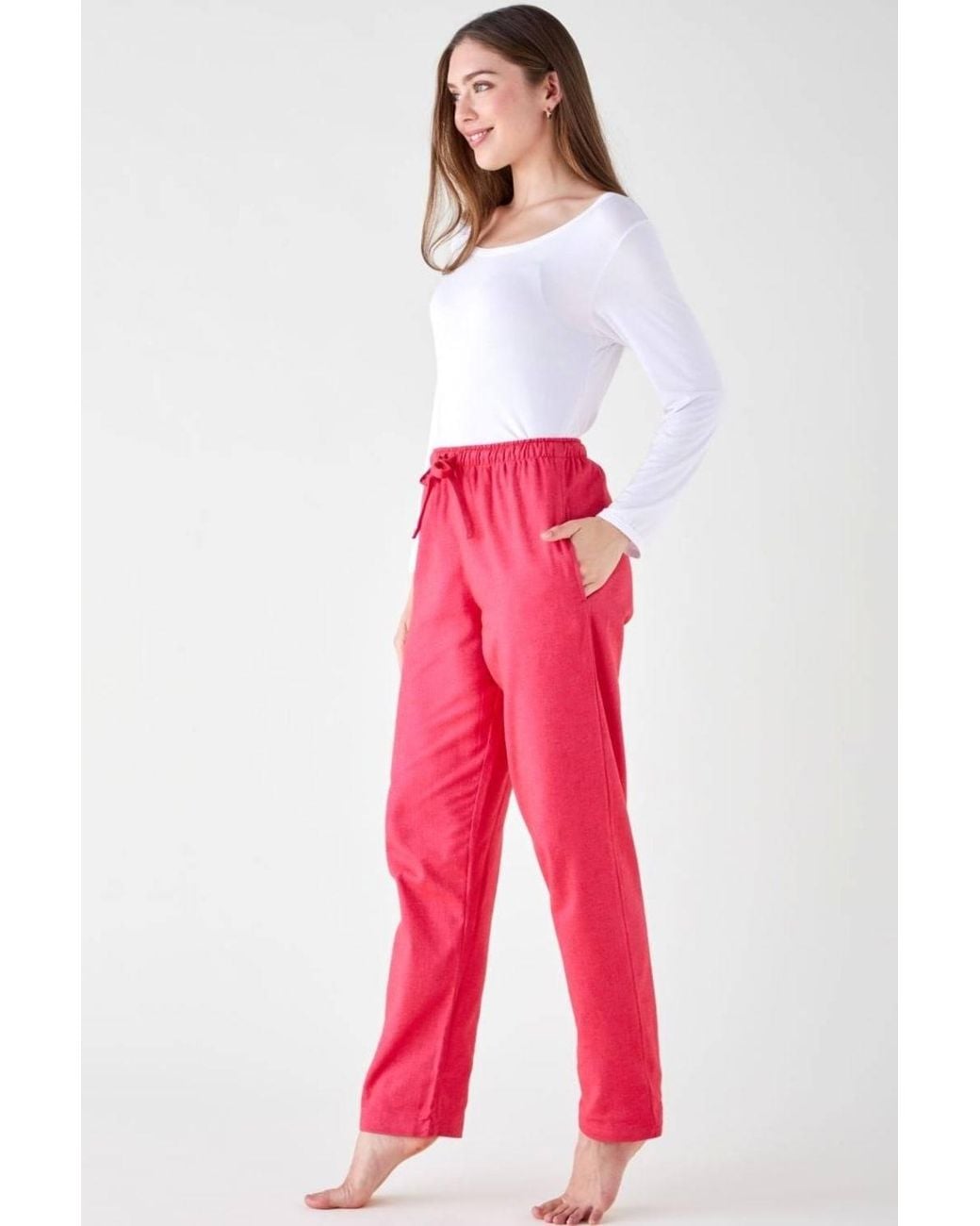 British Boxers Red "Bright Herringbone" Brushed Cotton Pyjama Trousers
