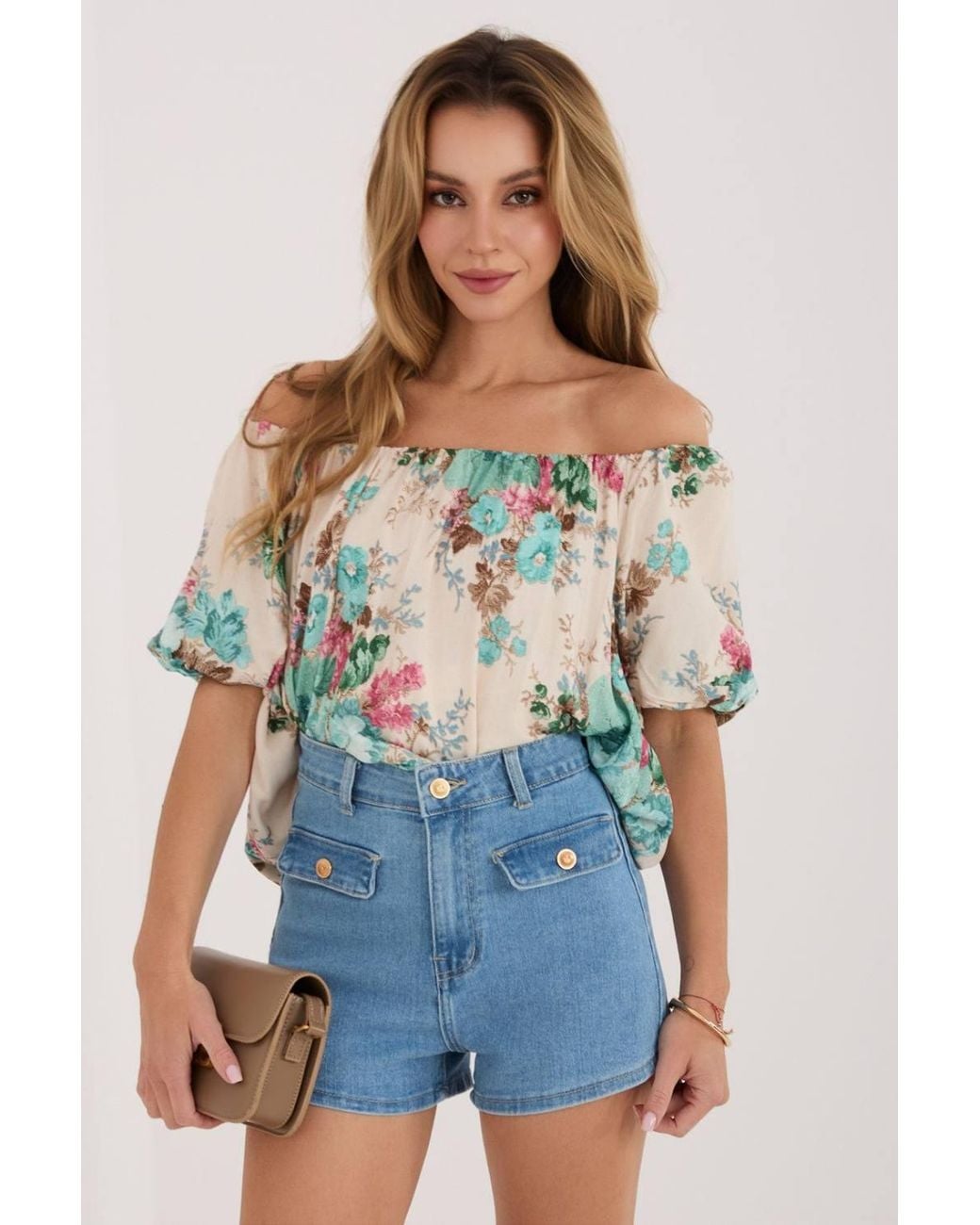 Love Lace Blue Office Viscose Round Neck Short Sleeve Blouse