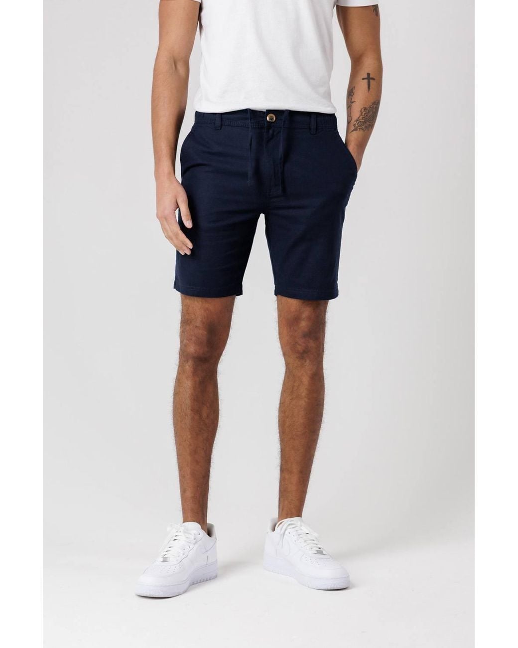 Tokyo Laundry Blue Cotton Linen Shorts With Drawstrings for men