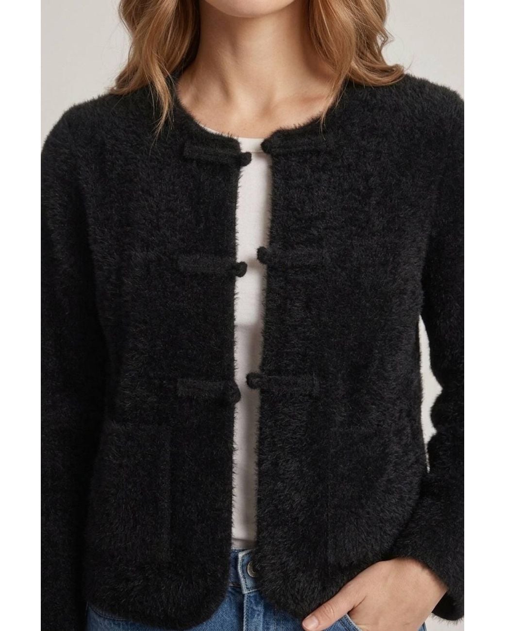 Izabel London Black Soft Texture Mandarin Collar Jacket