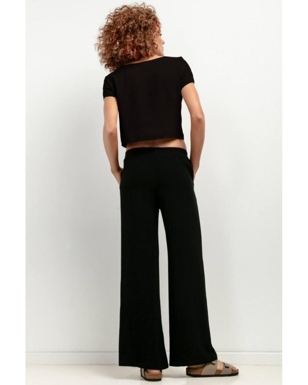 Love Lace Black Summer Elasticated Waist Linen Wide Leg Trousers