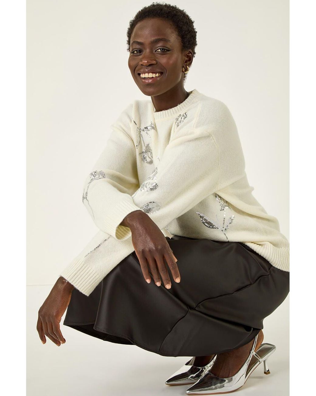 Roman Natural Floral Sequin Knit Jumper