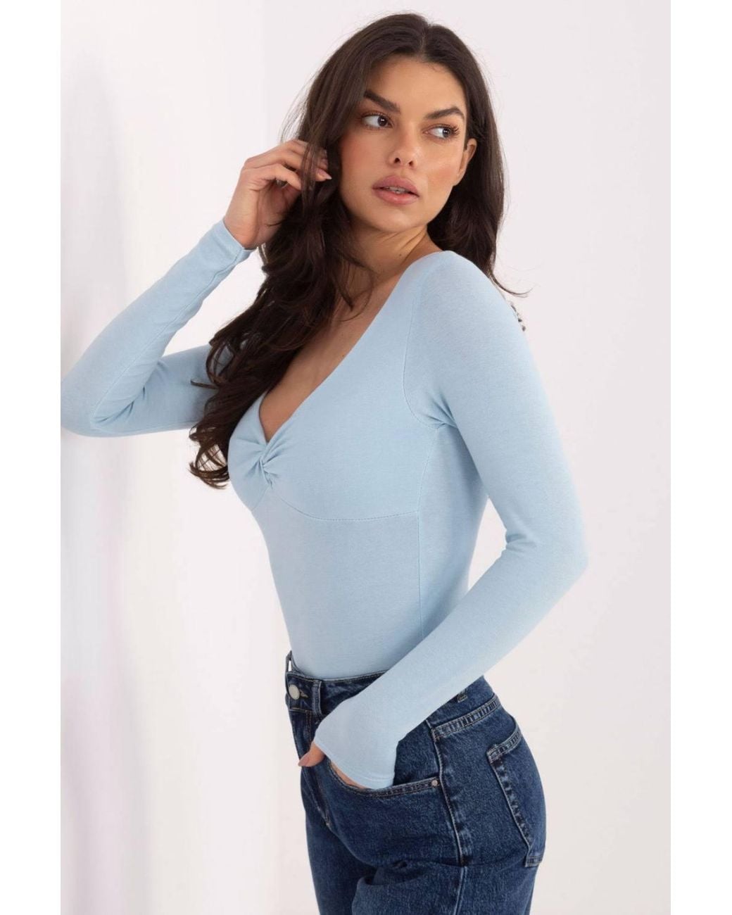 Love Lace White Fitted Long Sleeve Cotton Elastane Blouse Style 224679