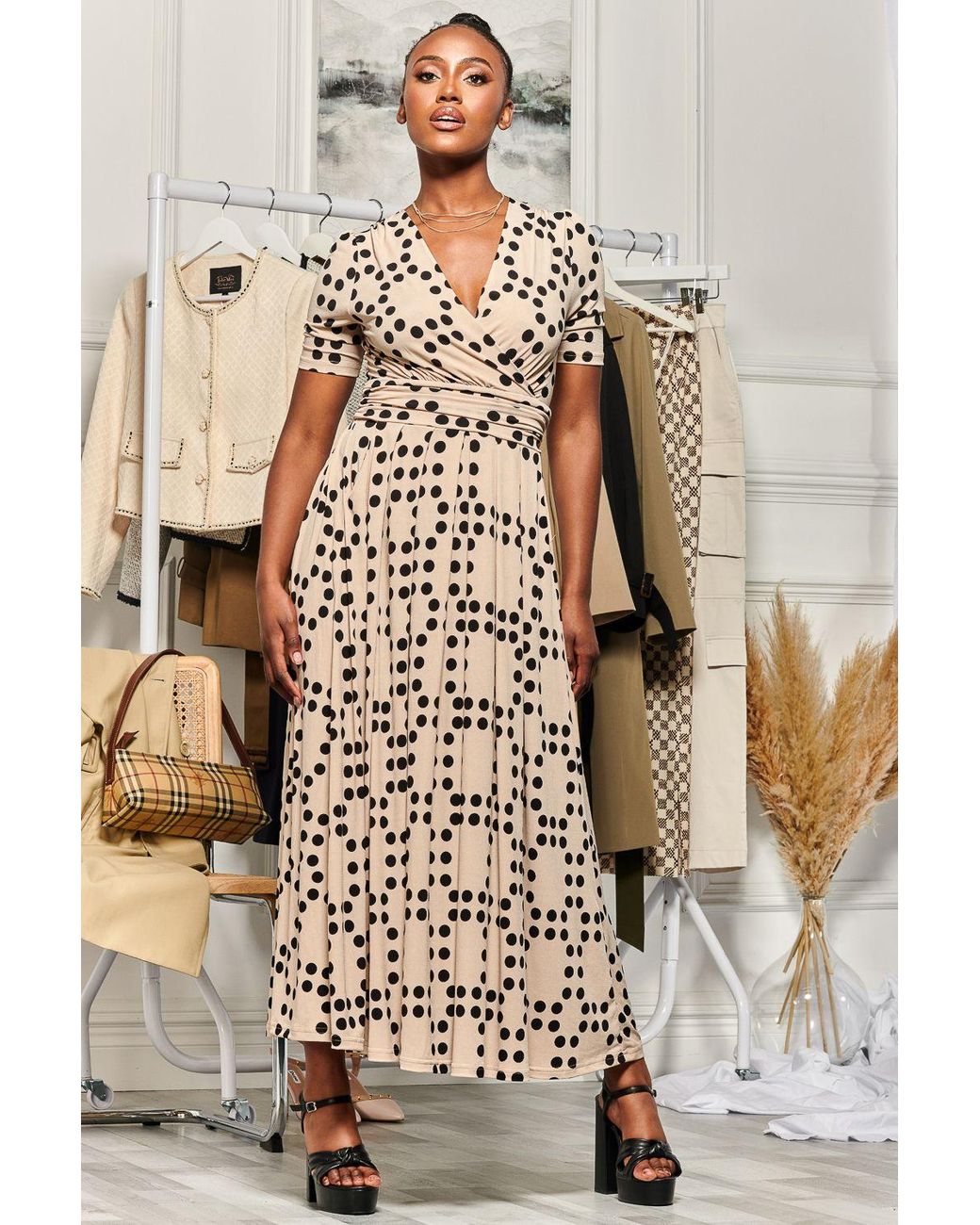 Jolie Moi Natural Wrap Front Jersey Maxi Dress