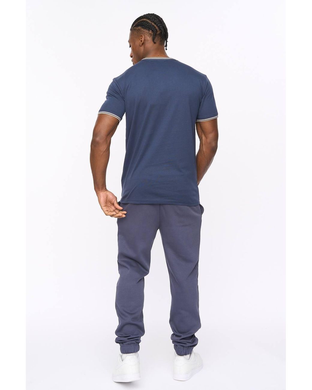 Crosshatch Blue Preece Crew Neck Cotton T-Shirt With High Build Logo Print for men