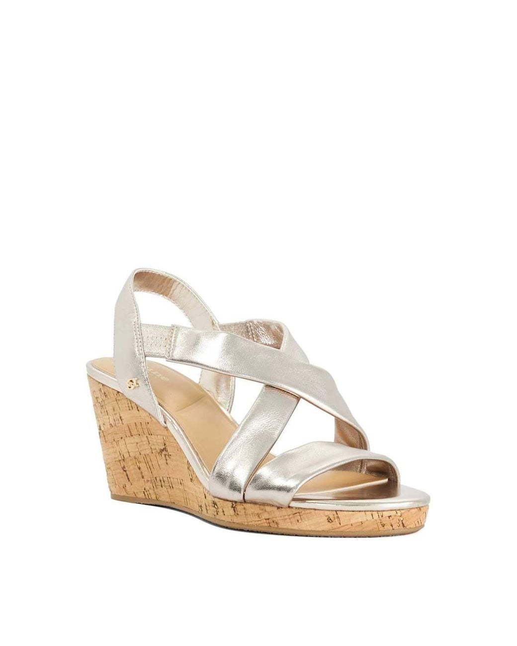 Dune White Wide Fit 'Kamies' Leather Wedges