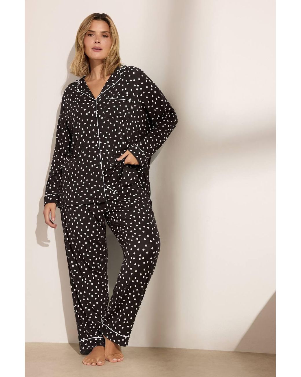 Evans Brown Premium Long Sleeve Wide Leg Trousers Pyjama Set