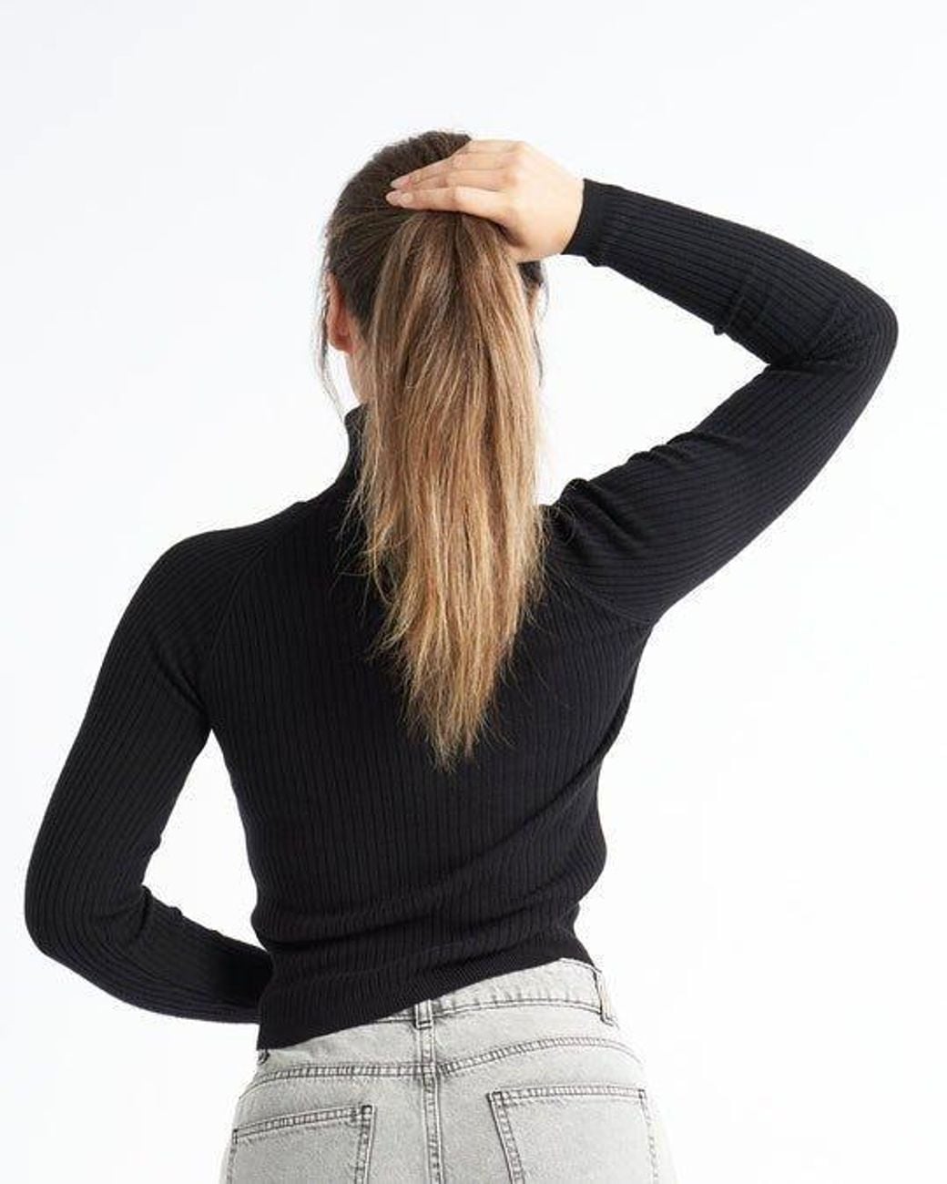 Alse Studio Black Fitted Super Soft Turtle Neck Ribbed Jumper