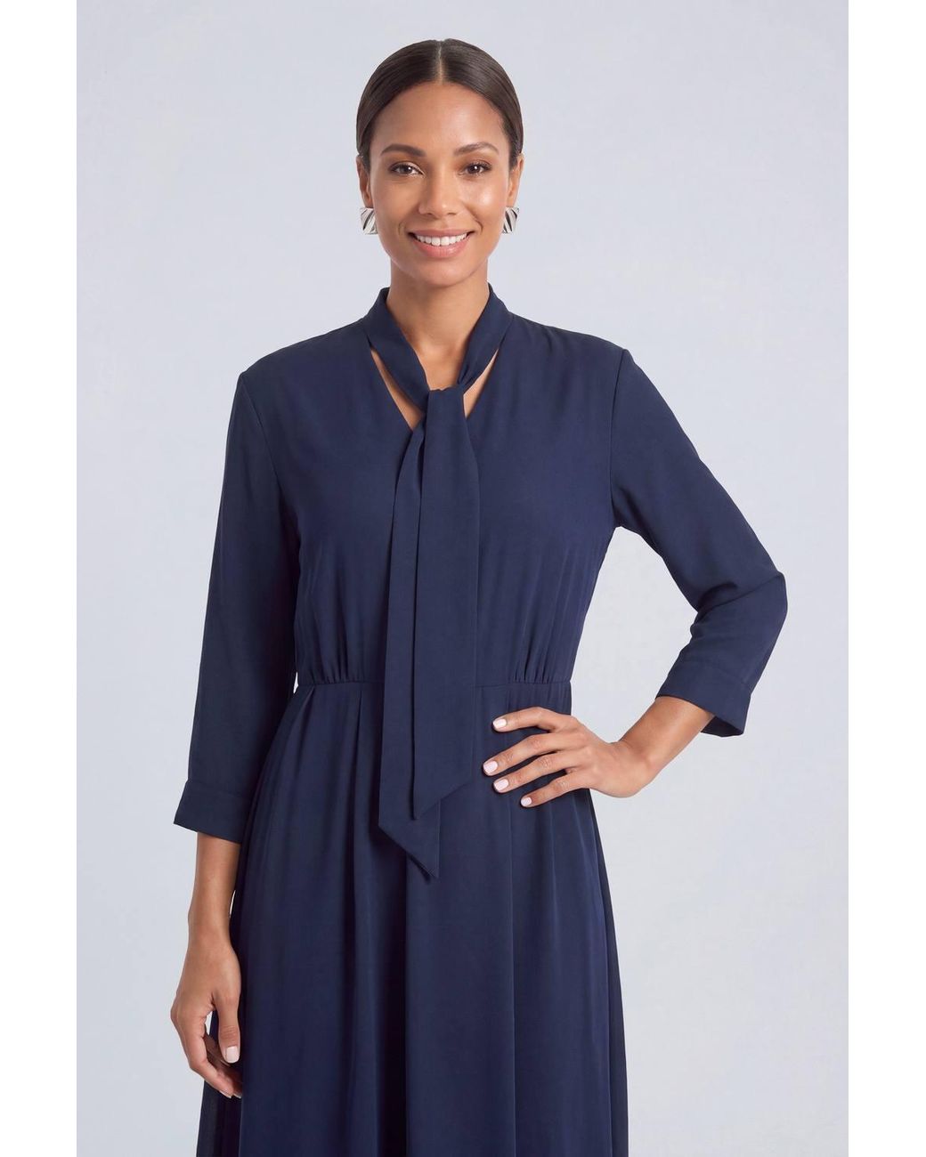 PRINCIPLES Blue Tie Neck Detail Midi Dress