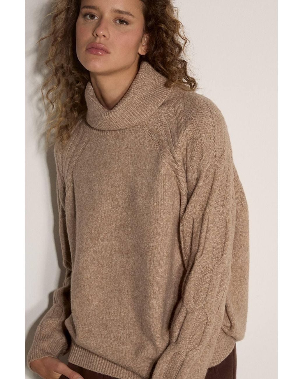 Apricot Brown Melange Roll Neck Jumper