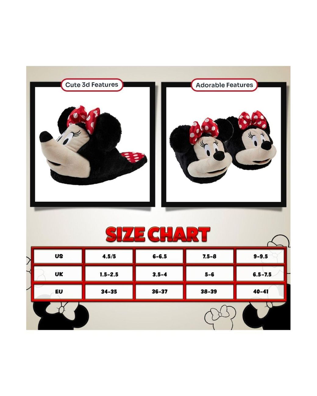 Disney White Minnie 3D Soft Slippers