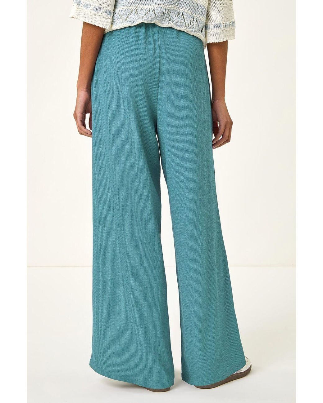 Roman Blue Crinkle Texture Tie Front Trouser
