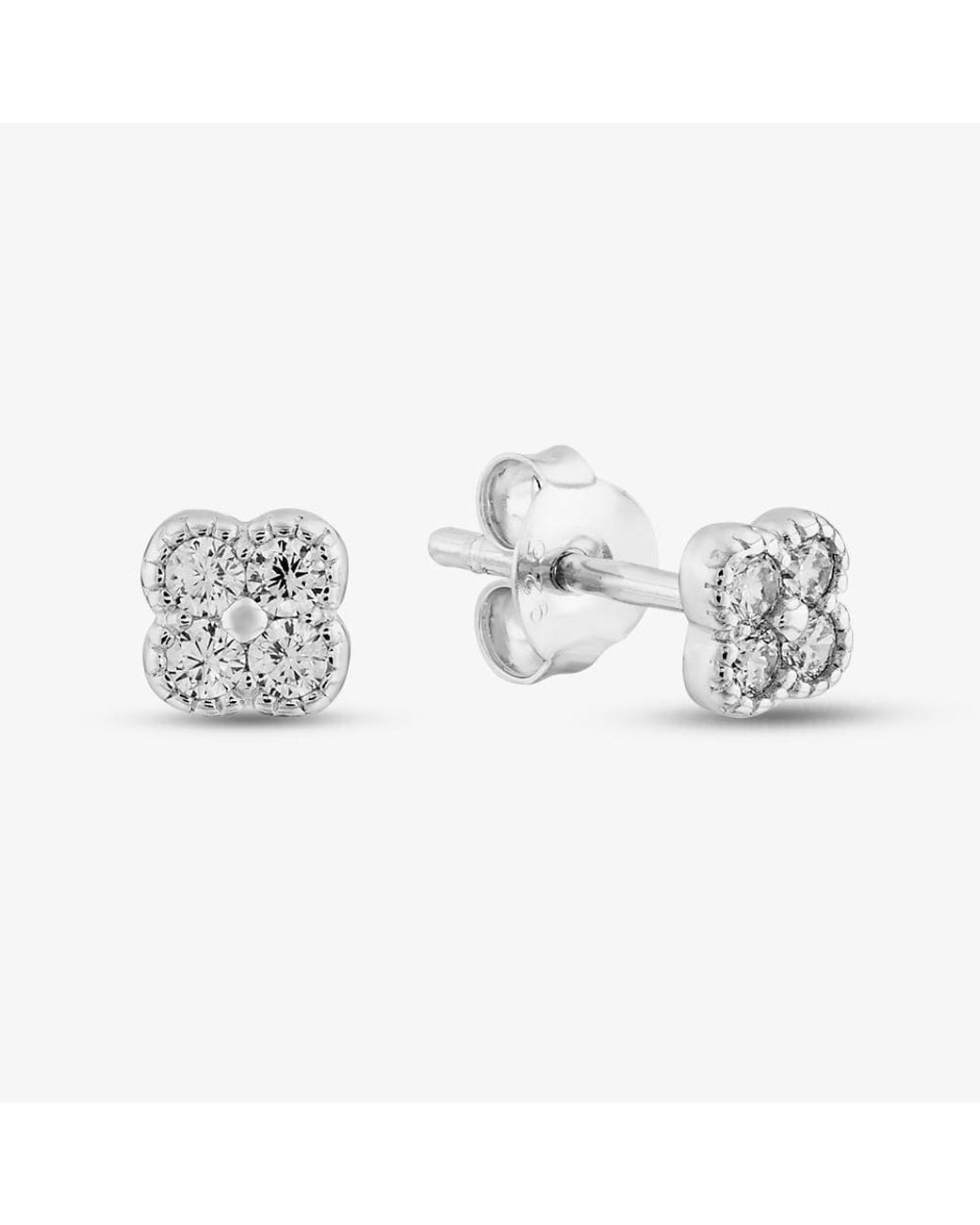 T.H.Baker Metallic Sterling Cubic Zirconia Flower Stud Earrings E6279C