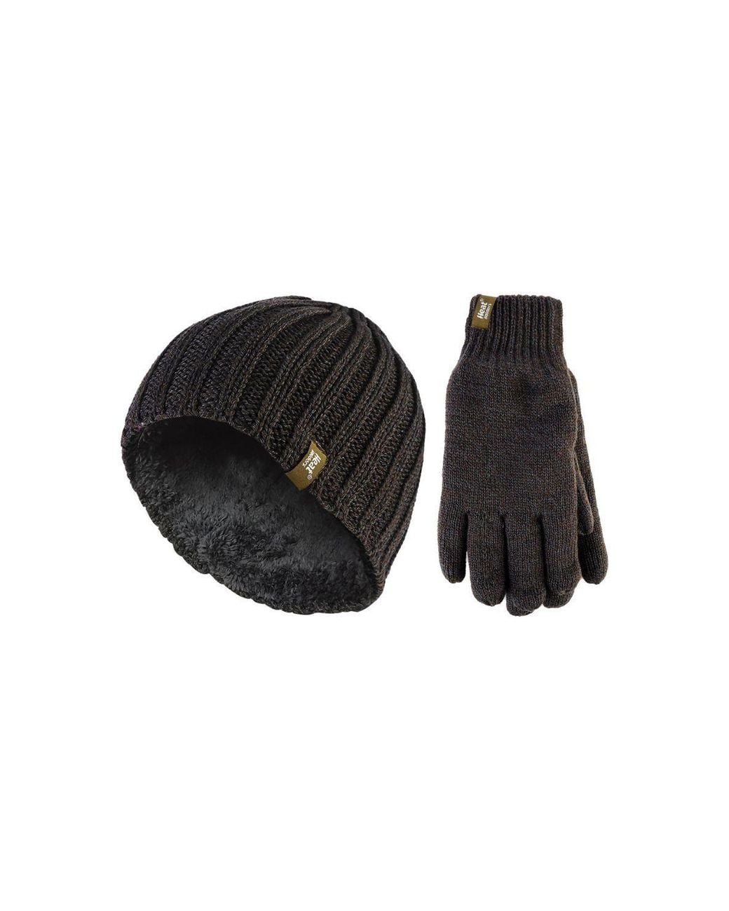 Heat Holders Black Fleece Lined Thermal Hat & Glove Set For Winter for men