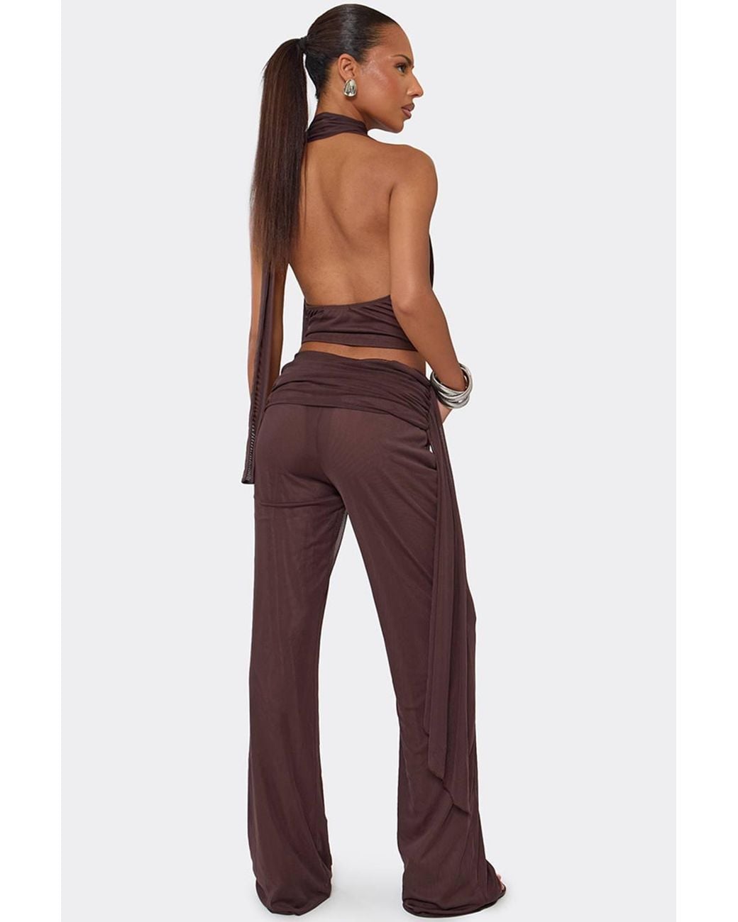 EGO Red Wide Leg Drape Low Rise Trousers