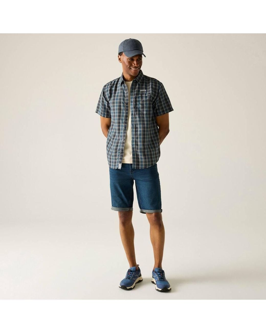 Regatta Blue Mindano Short Sleeved Check Shirt for men
