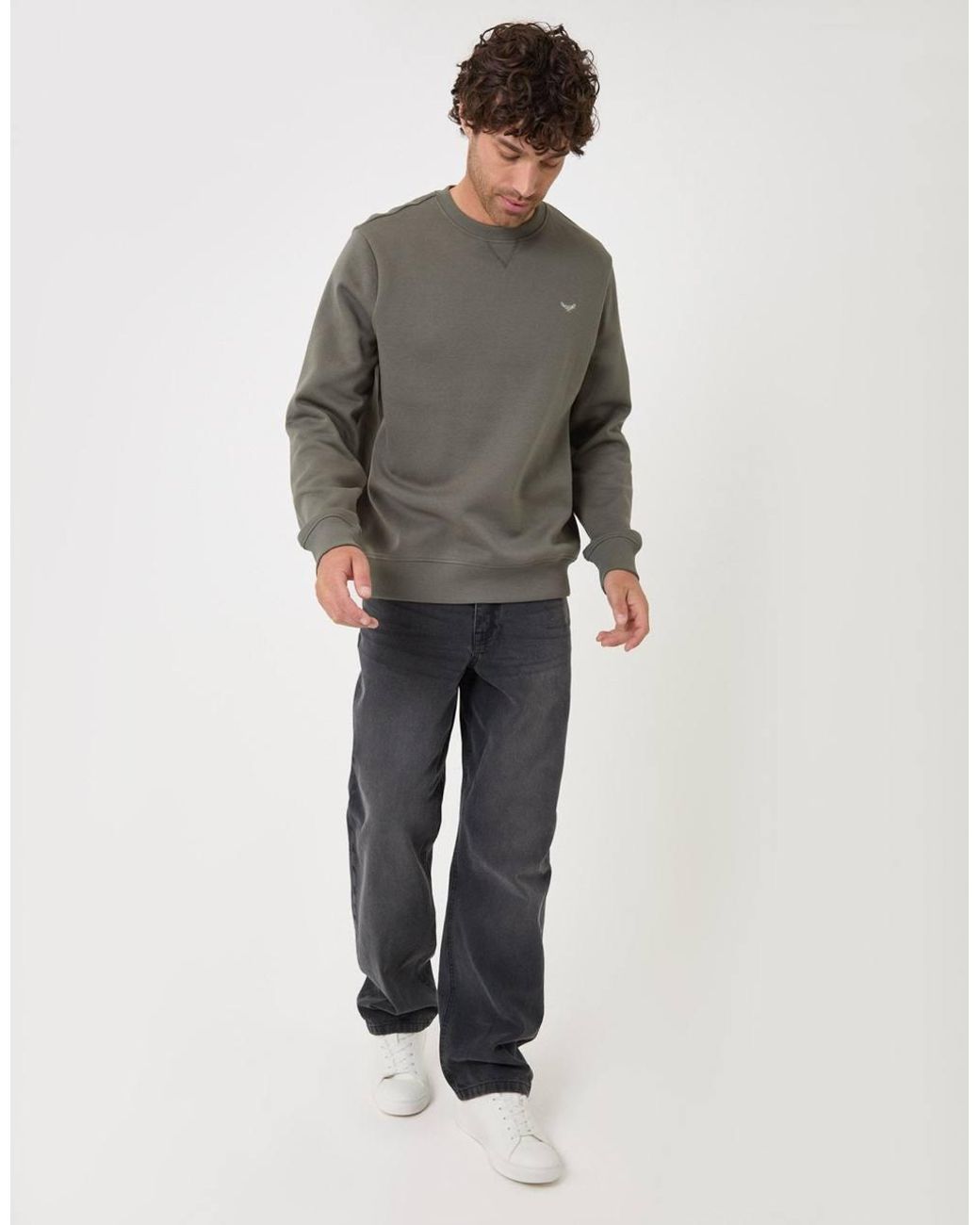 Threadbare Gray Cotton Rich Crew Neck Sweatshirt for men