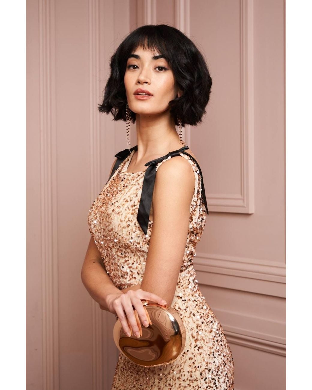 TFNC London Brown Joyce Sequin Maxi Dress