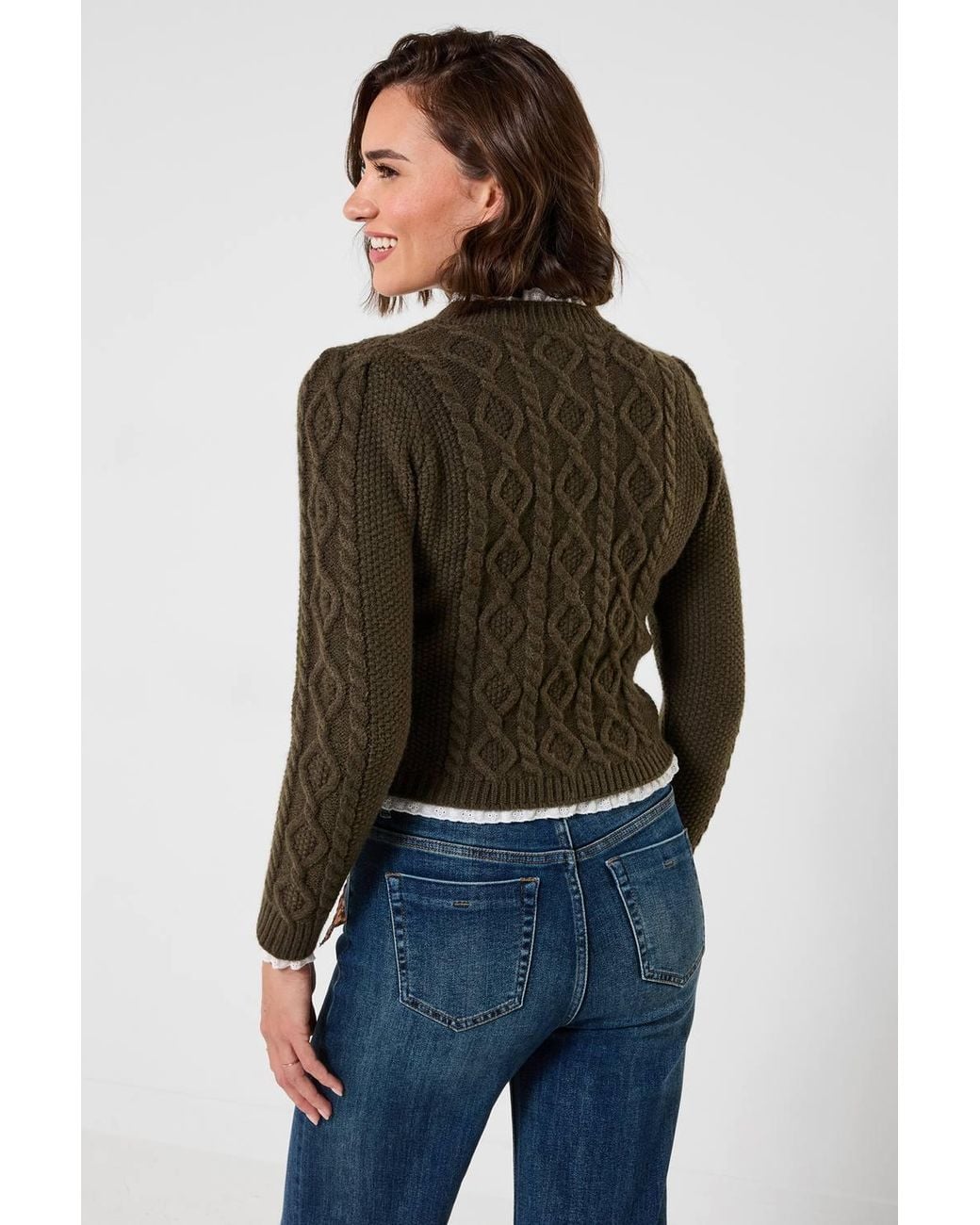 Joe Browns Brown Claudia Woven Trim Cable Knit Cardigan