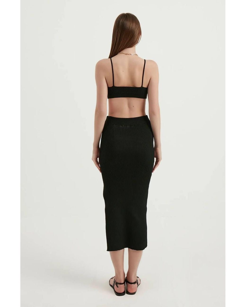 Hiccup Black 2 Pieces: V Neck Bodycon Crop Top & High Waist Maxi With A Side Slit