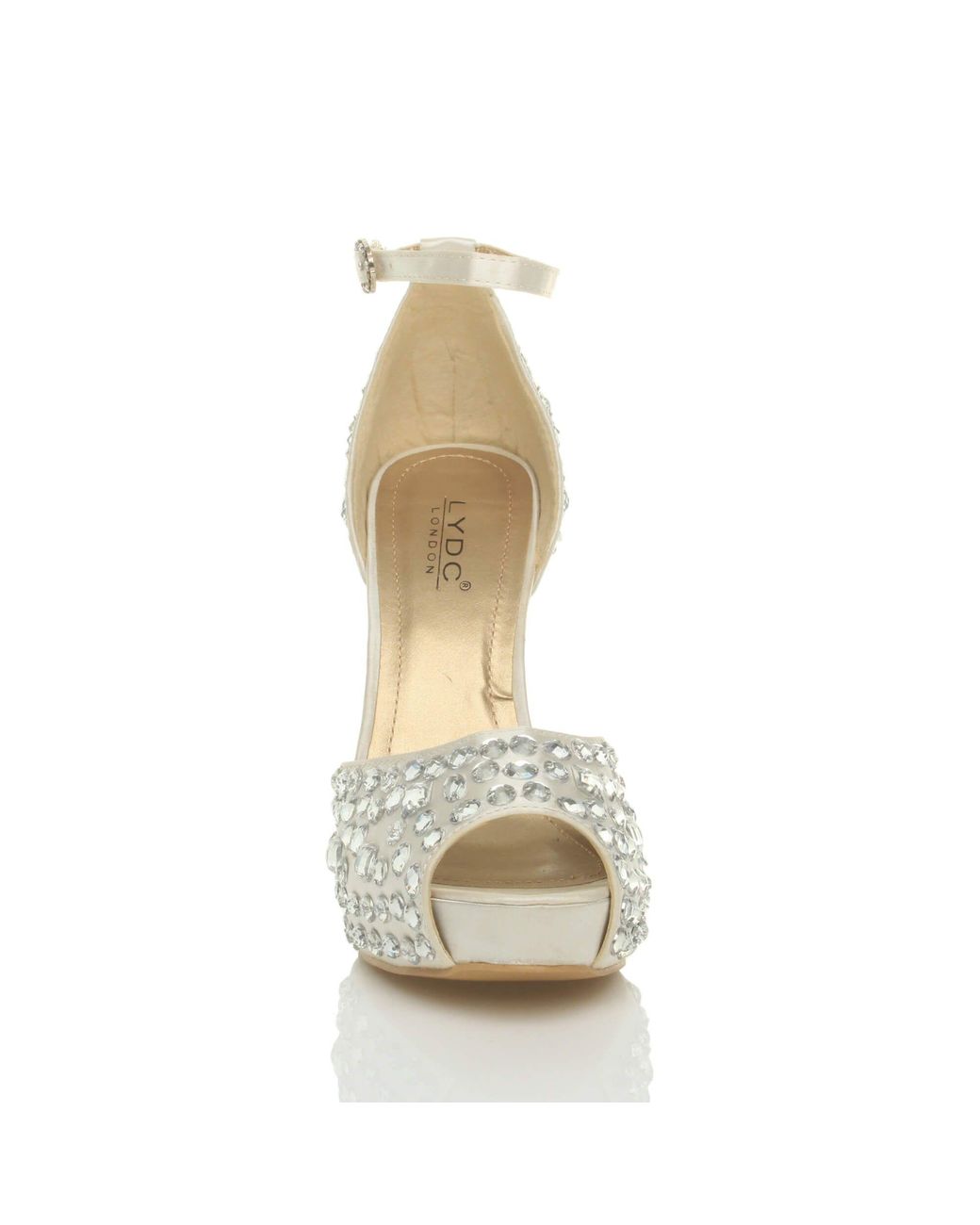 AJVANI Metallic High Heel Gem Ankle Strap Peep Toe Satin 2 Part Heels