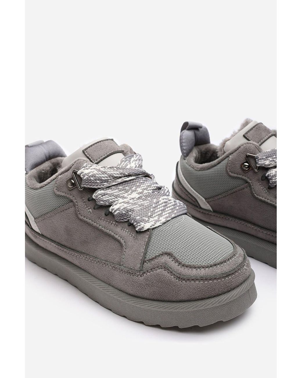 Where's That From Gray 'Xavia' Suede Low Top Trainer Slipper With Faux Fur Lining