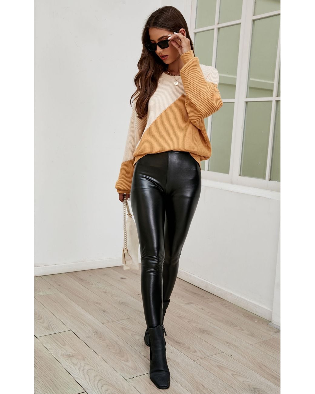 FS Collection Black Block Colour Relaxed Knit Jumper Top