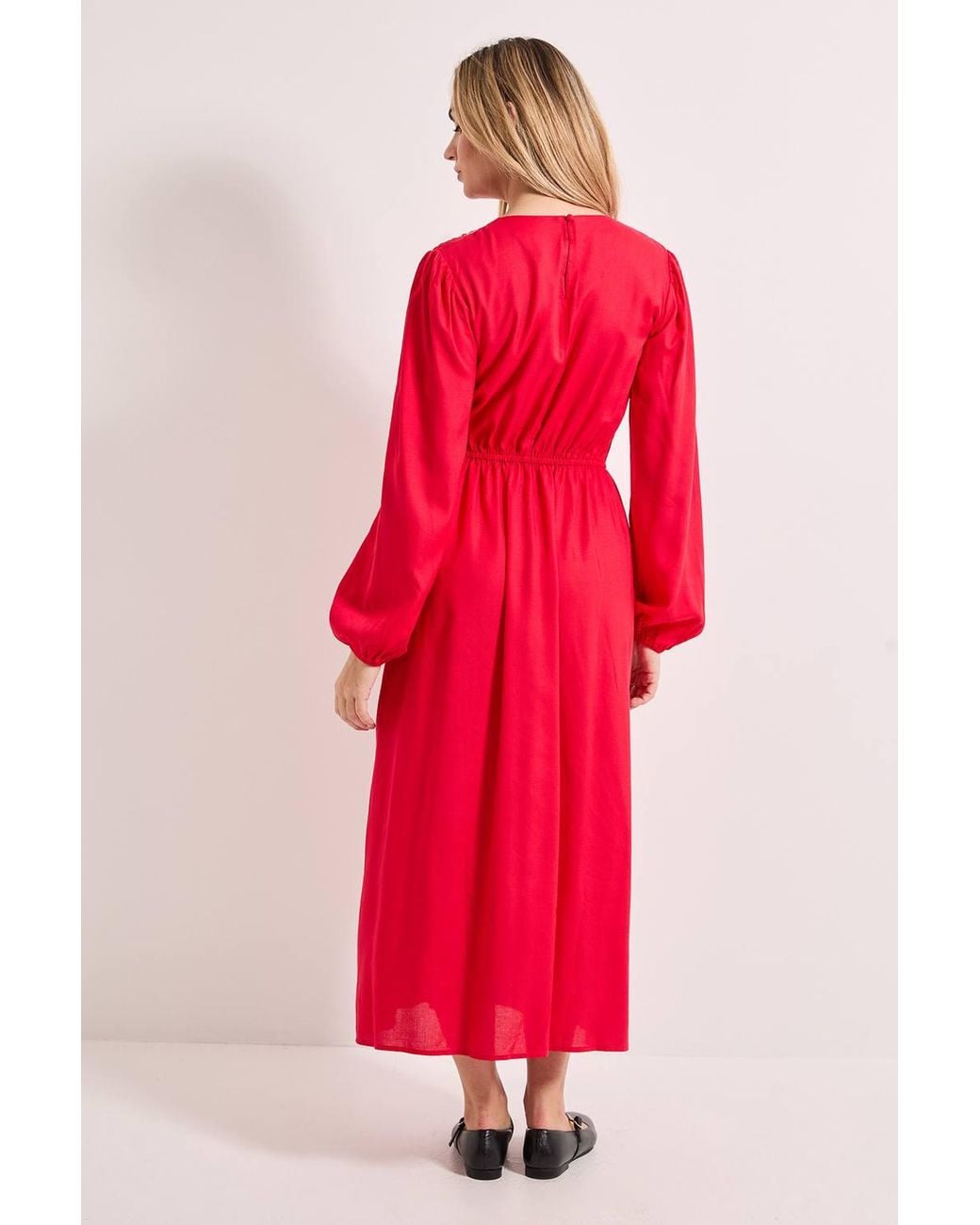 Dorothy Perkins Contrast Stitching Shirred Bodice V Neck Midi Dress