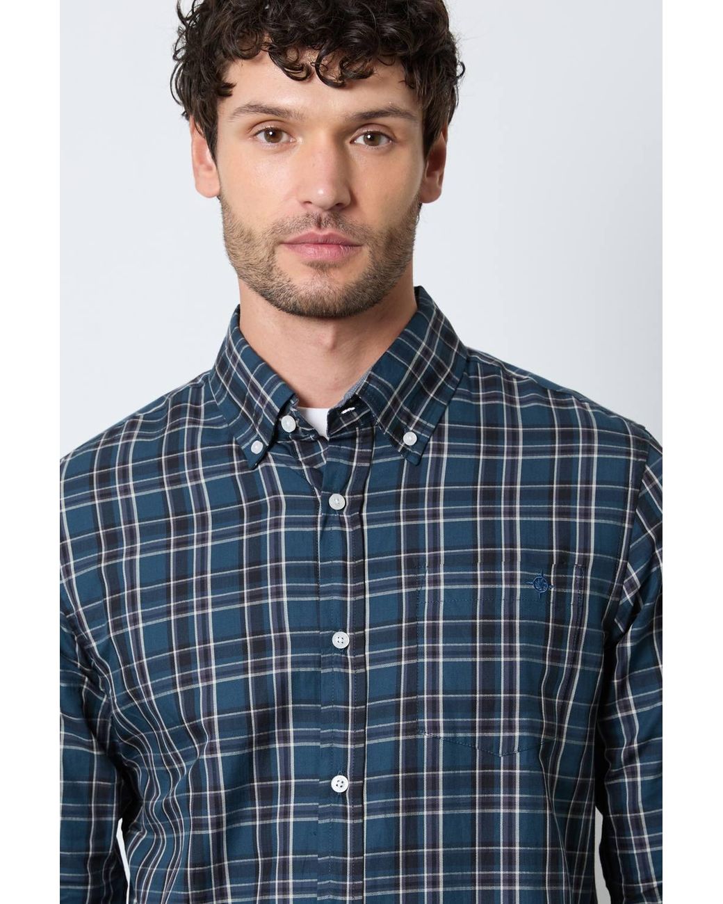 MAINE Blue Classic Check Long Sleeve Shirt for men