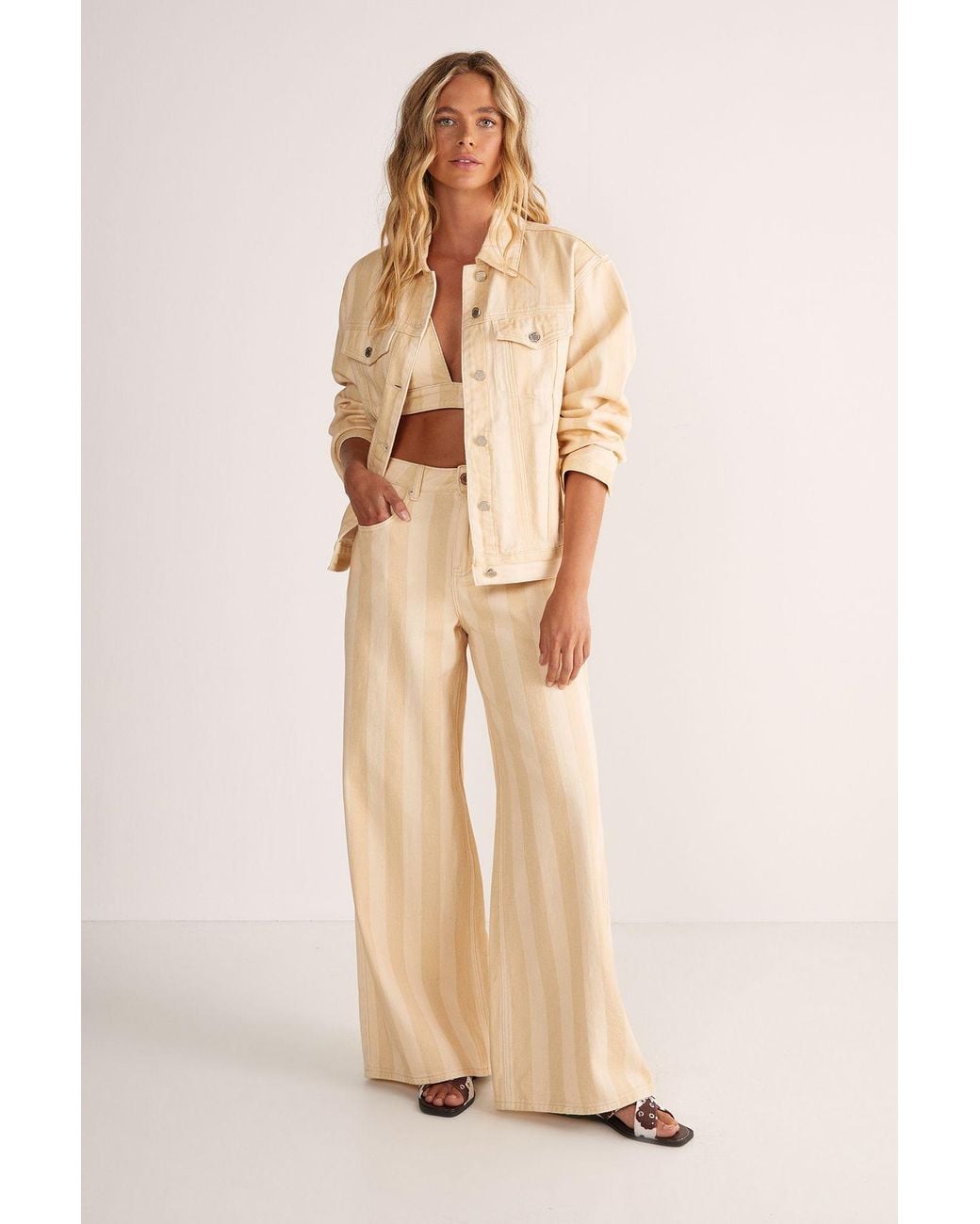 Nasty Gal Natural Pinstripe Denim Jacket