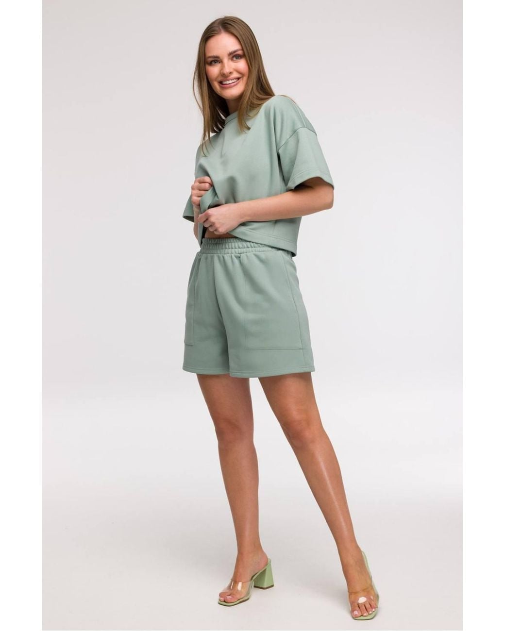 Love Lace Green High Waist Elastic Pocket Summer Shorts