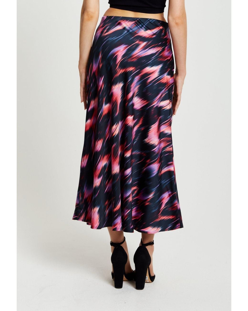 Liquorish Blue Abstract Ikat Print Midi Skirt