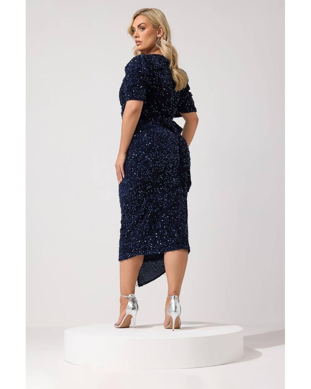 Yours Blue Sequin Velvet Wrap Maxi Dress