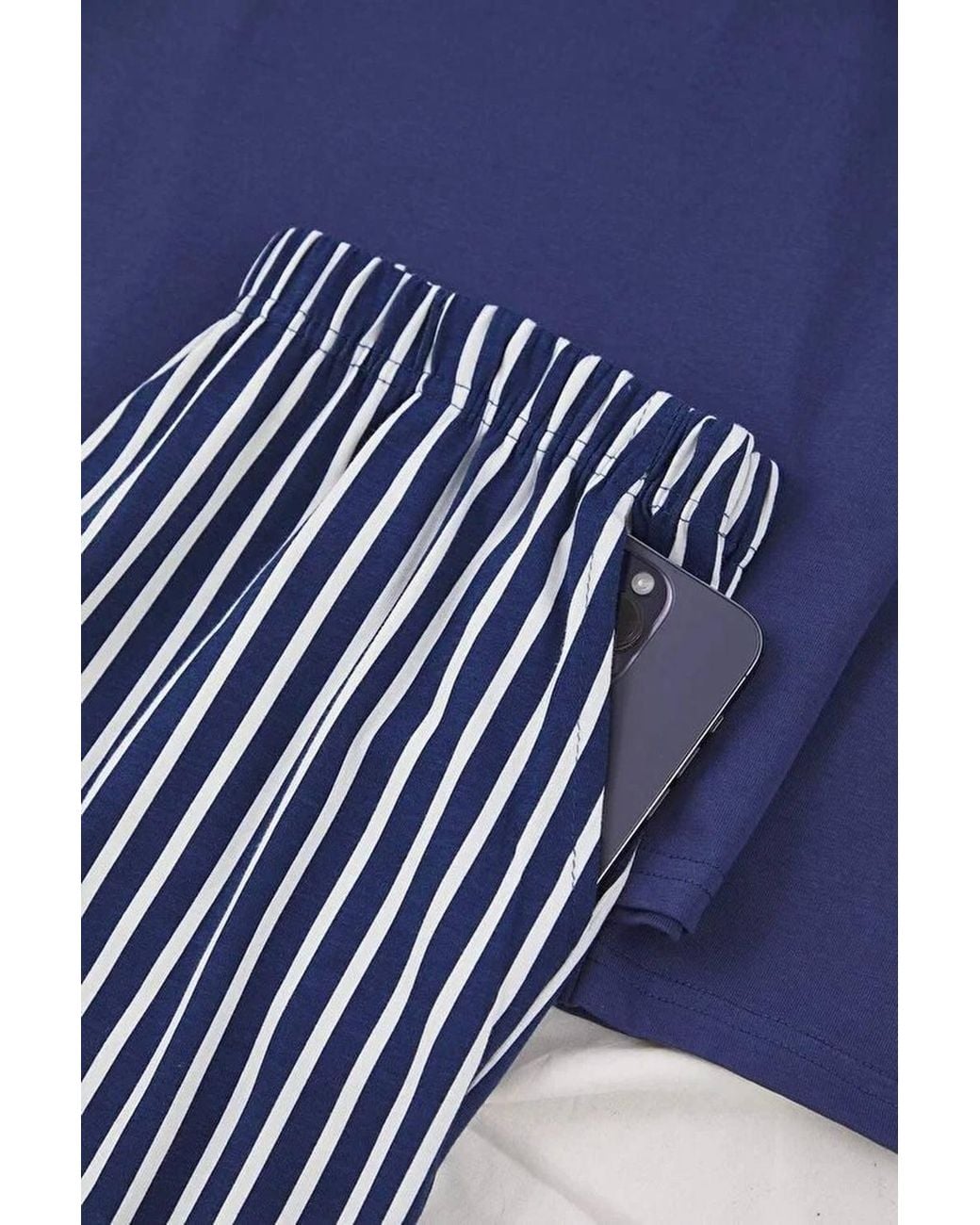 WOVCOR Blue 2 Piece Cotton Pajama Set With Astronaut Print & Stripe Detail for men