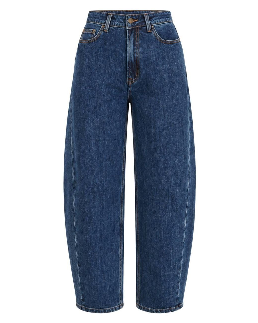 Yumi' Blue Denim Barrel Relaxed Fit Jeans