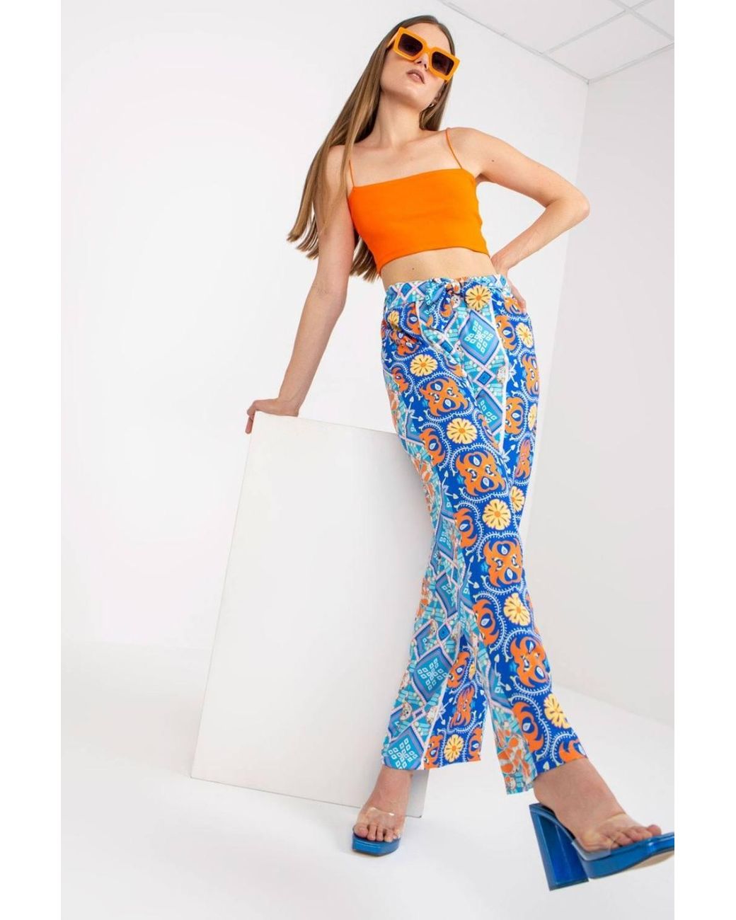 Love Lace Blue High Waist Wide Leg Elastic Trousers