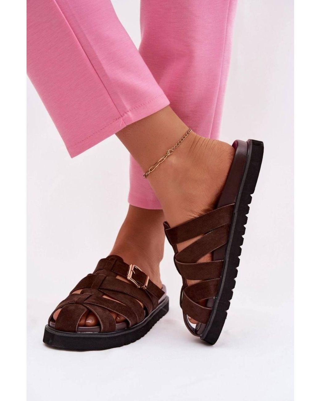 Love Lace Pink Comfortable Stylish Suede Platform Flip Flops With Buckle