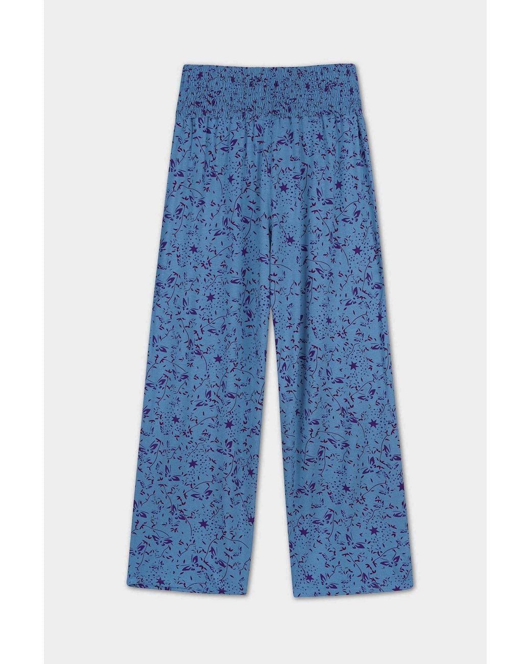 Enorsia Blue Printed Wide Leg Ankle Grazer Trousers