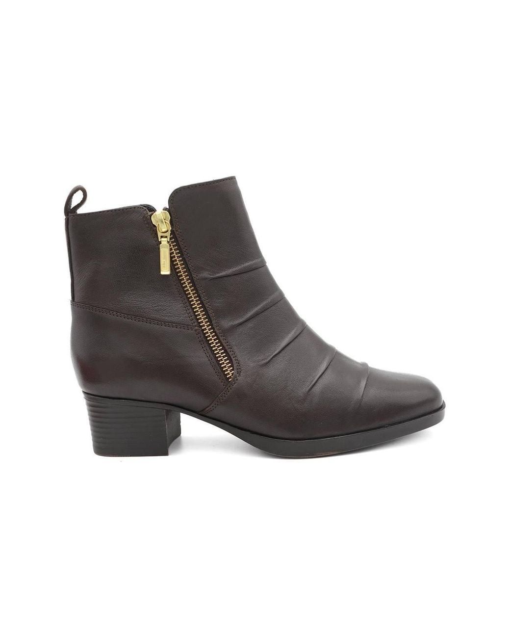 Pavers Brown Smart Leather Zip Fasten Block Heel Ankle Boots