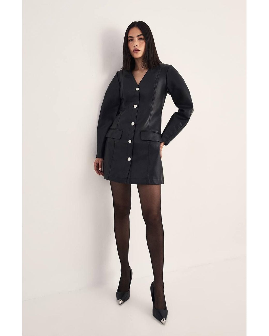 Nasty Gal Blue Cocoon Sleeve Faux Leather Blazer Mini Dress