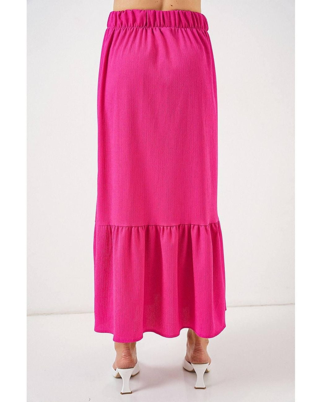 Bigdart Pink Textured Maxi Knit Skirt With Elastic Waist