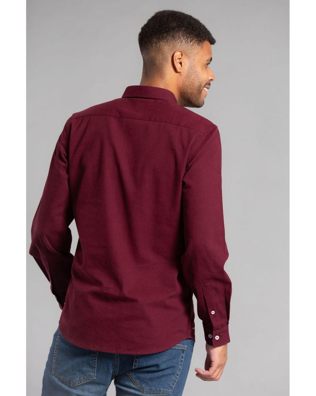 Tokyo Laundry Red Cotton Oxford Long Sleeve Shirt for men