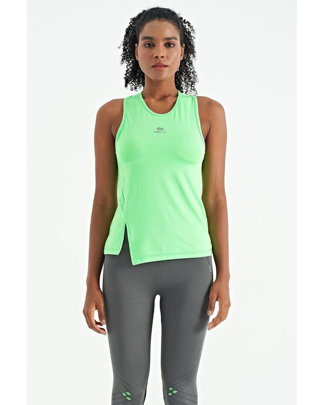 TOMMY LIFE Green Sleeveless Crew Neck Active Top