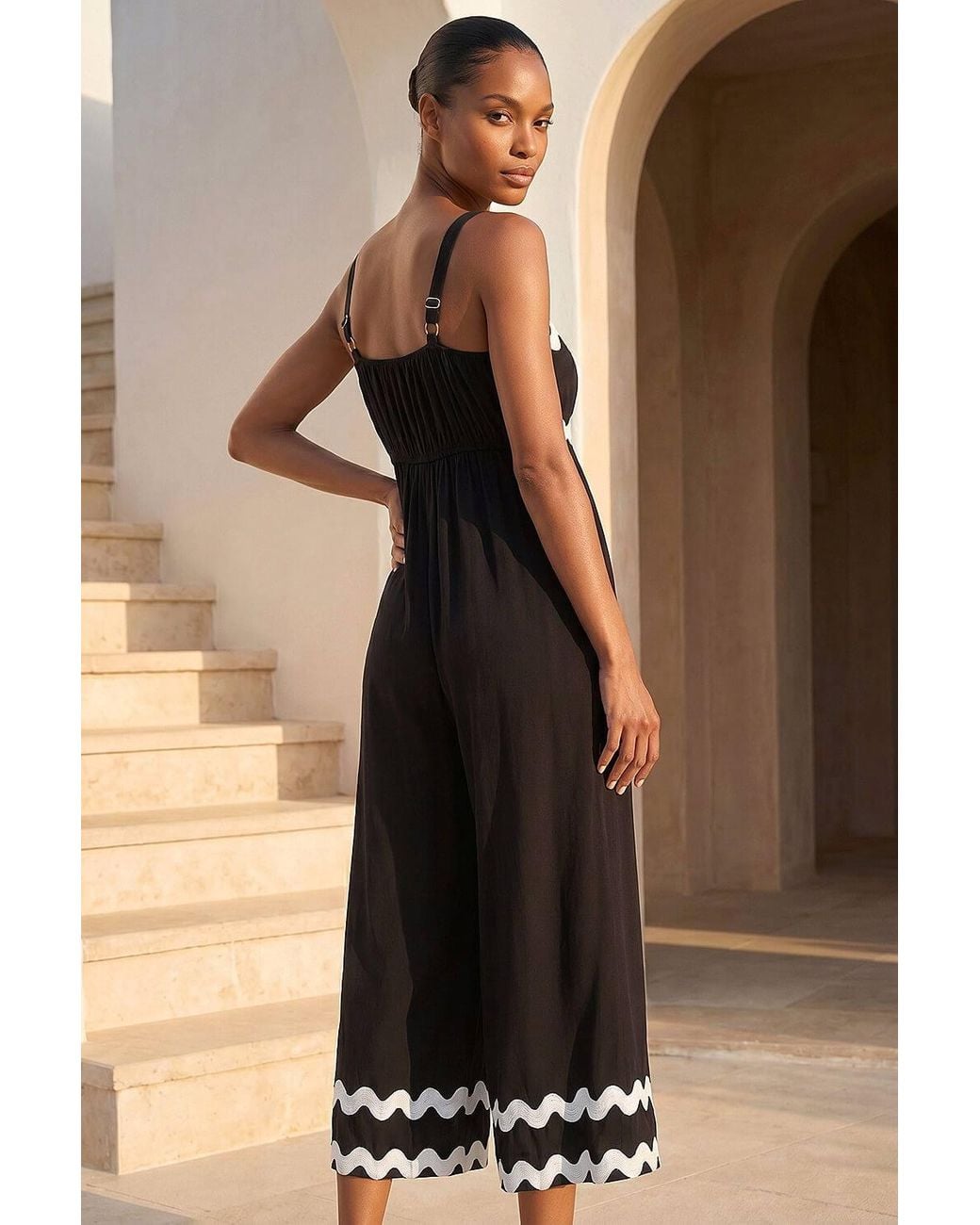 Roman Black Ric Rac Strap Detail Jumpsuit