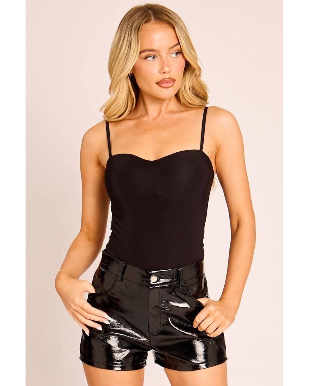 Rebellious Fashion Black Faux Leather High Waisted Shorts