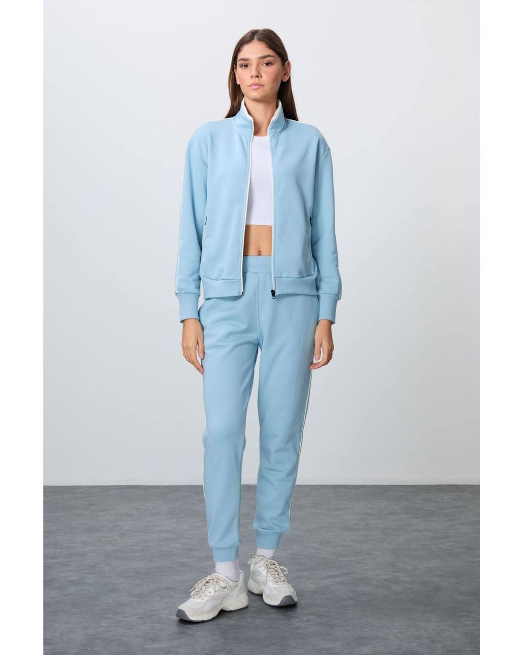 TOMMY LIFE Blue Oversized Zip-Collar Sweatshirt & Pants Set