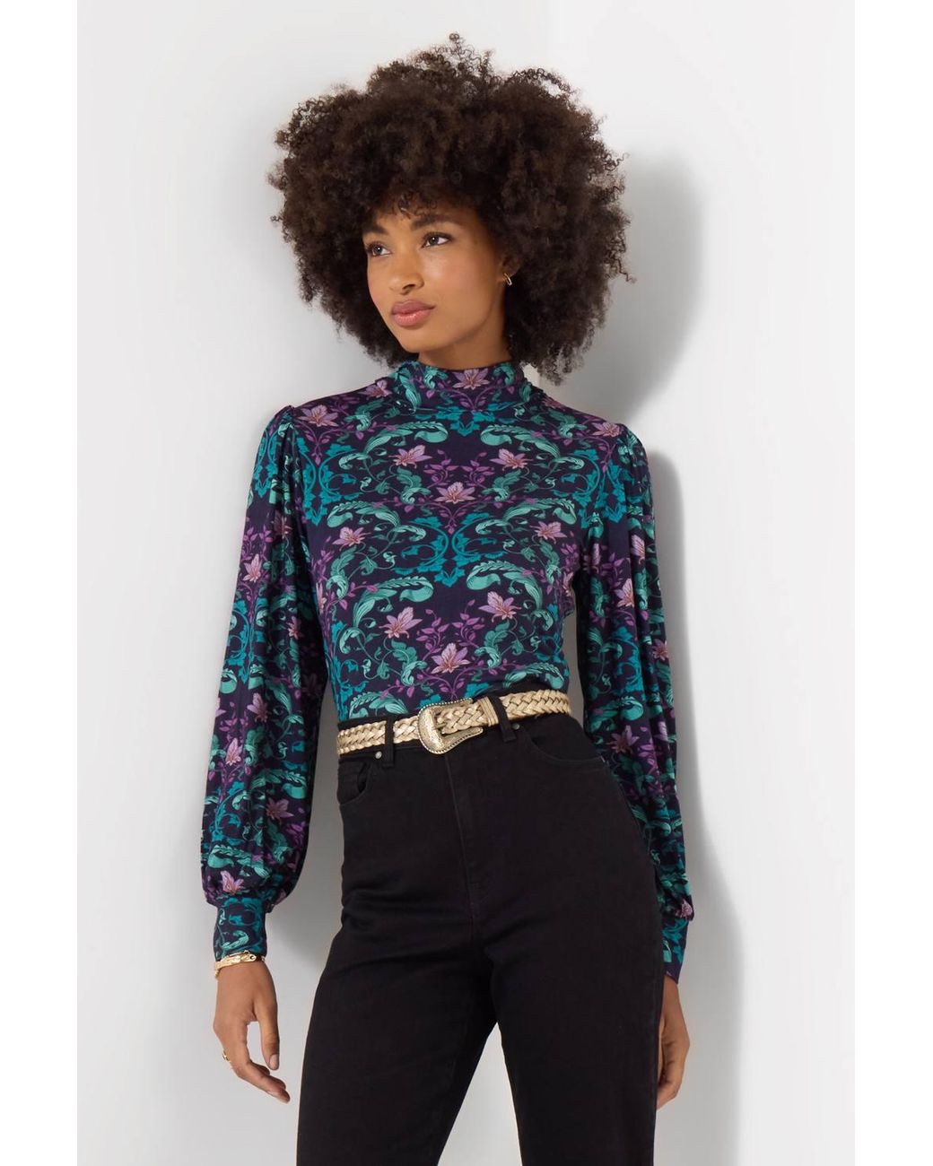 Joe Browns Blue High Neck Mirror Print Jersey Top