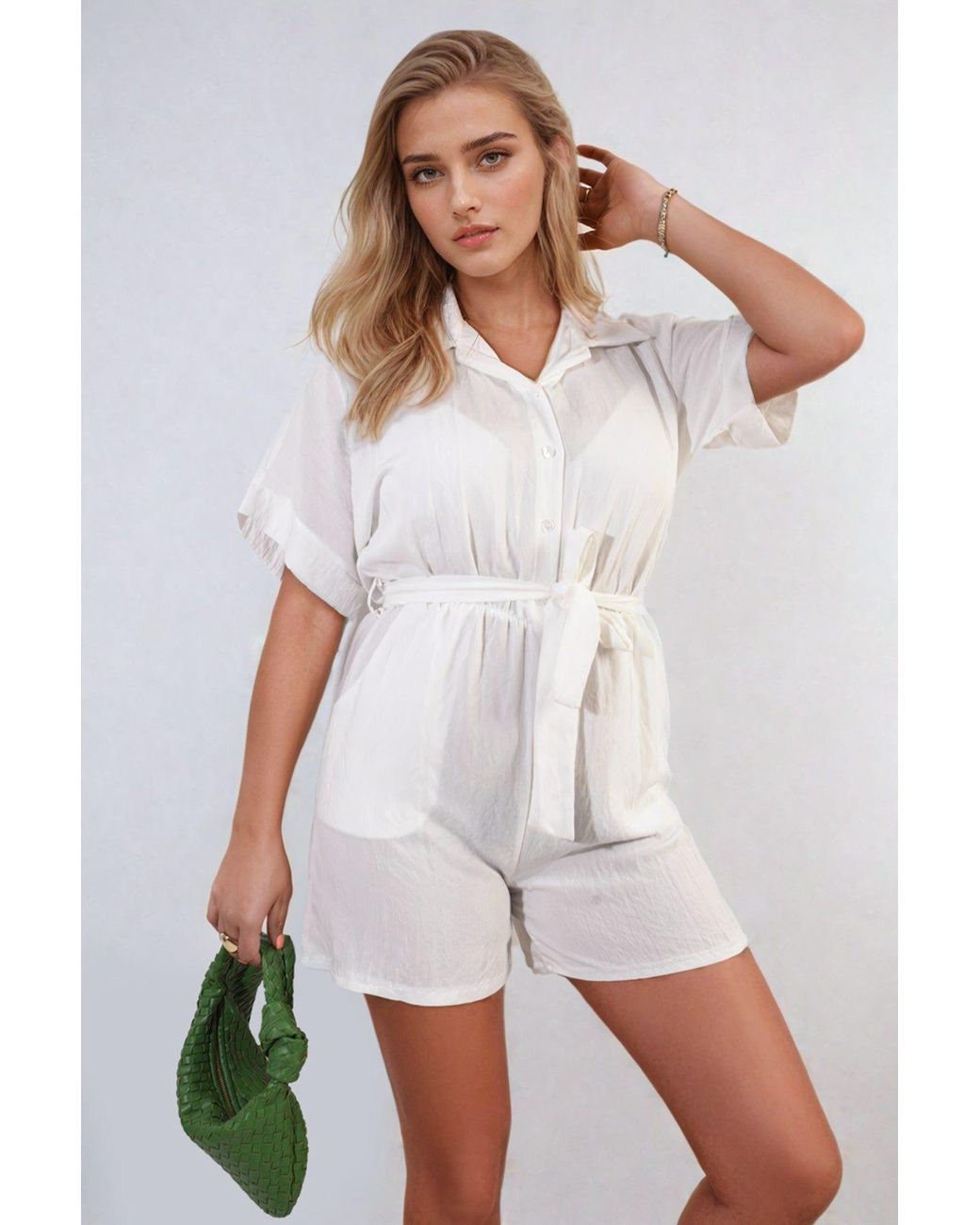 IKRUSH Natural Brenda Buttoned Tie Waist Romper