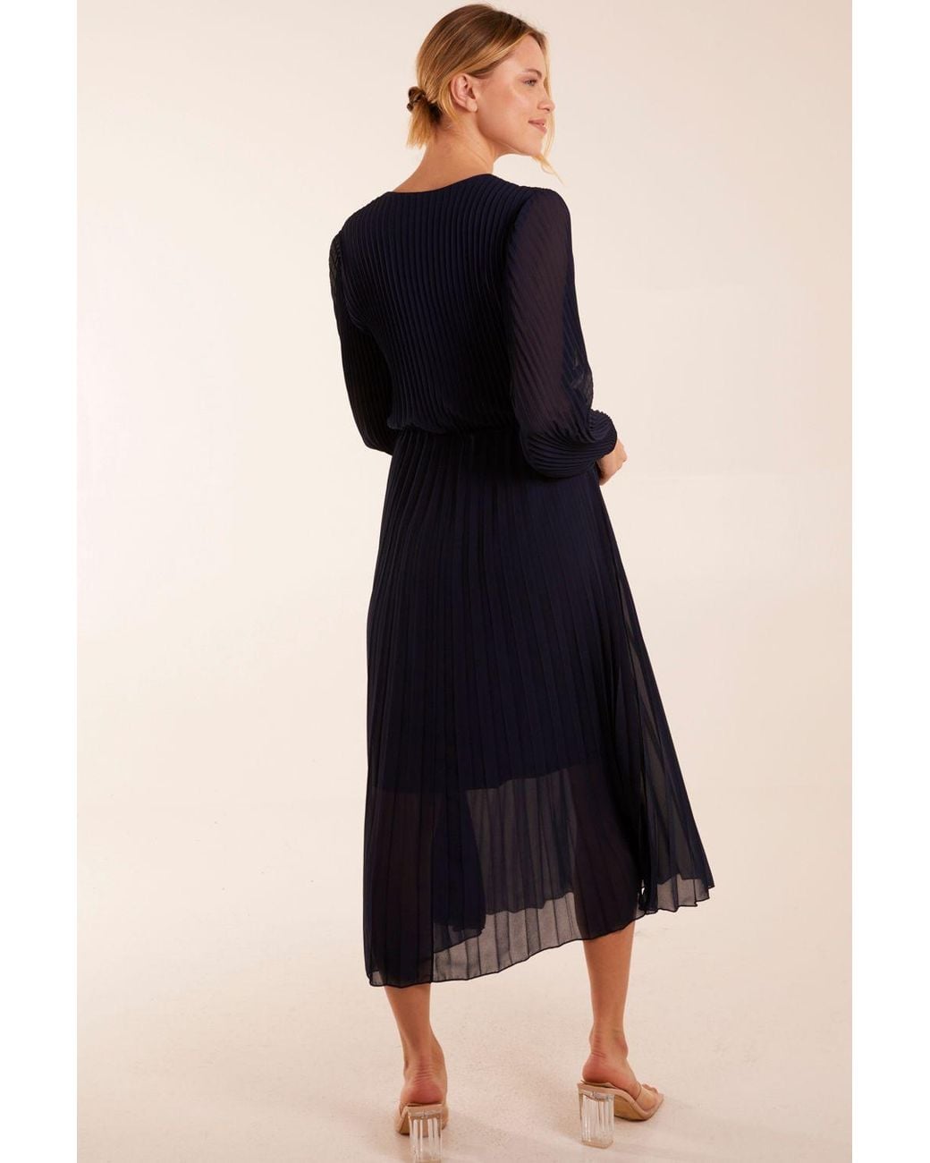Blue Vanilla Blue Wrap Front Pleated Maxi Dress