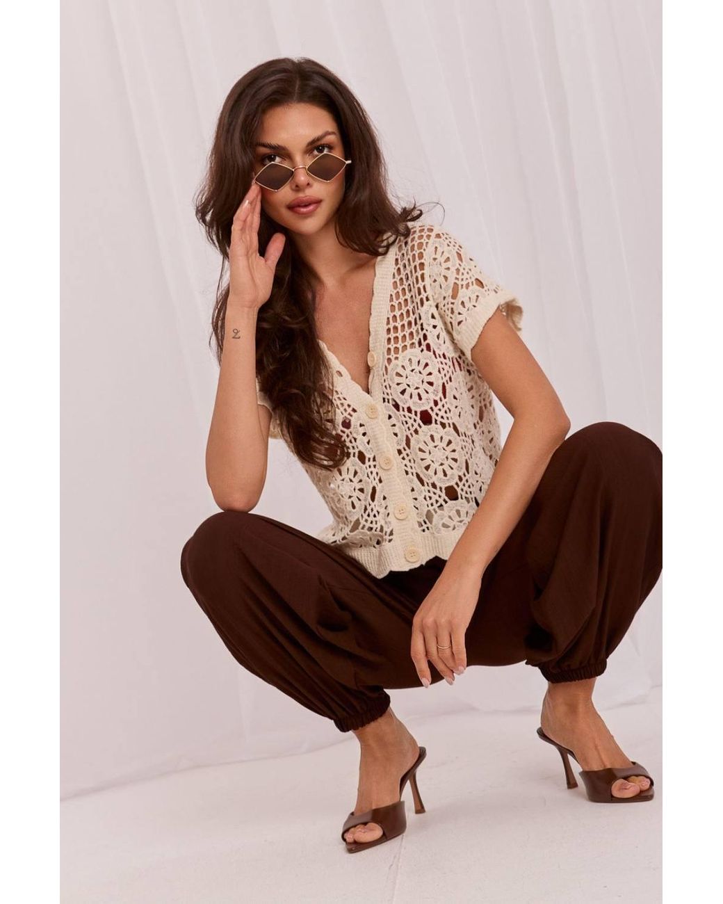 Love Lace Brown Viscose High Waisted Comfortable Tailored Trousers